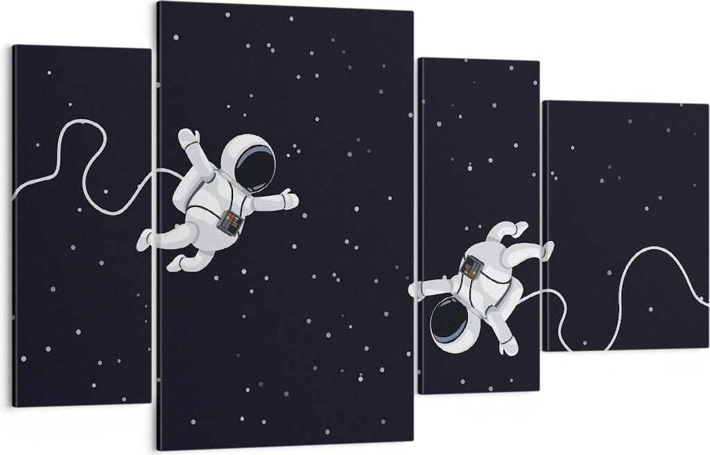 Bild auf Leinwand - Leinwandbild - 4 Teile - Cartoon Astronauten Kosmos - 120x70cm - Wand Bild - Wanddeko - Wandbilder - Leinwanddruck - Bilder - W...