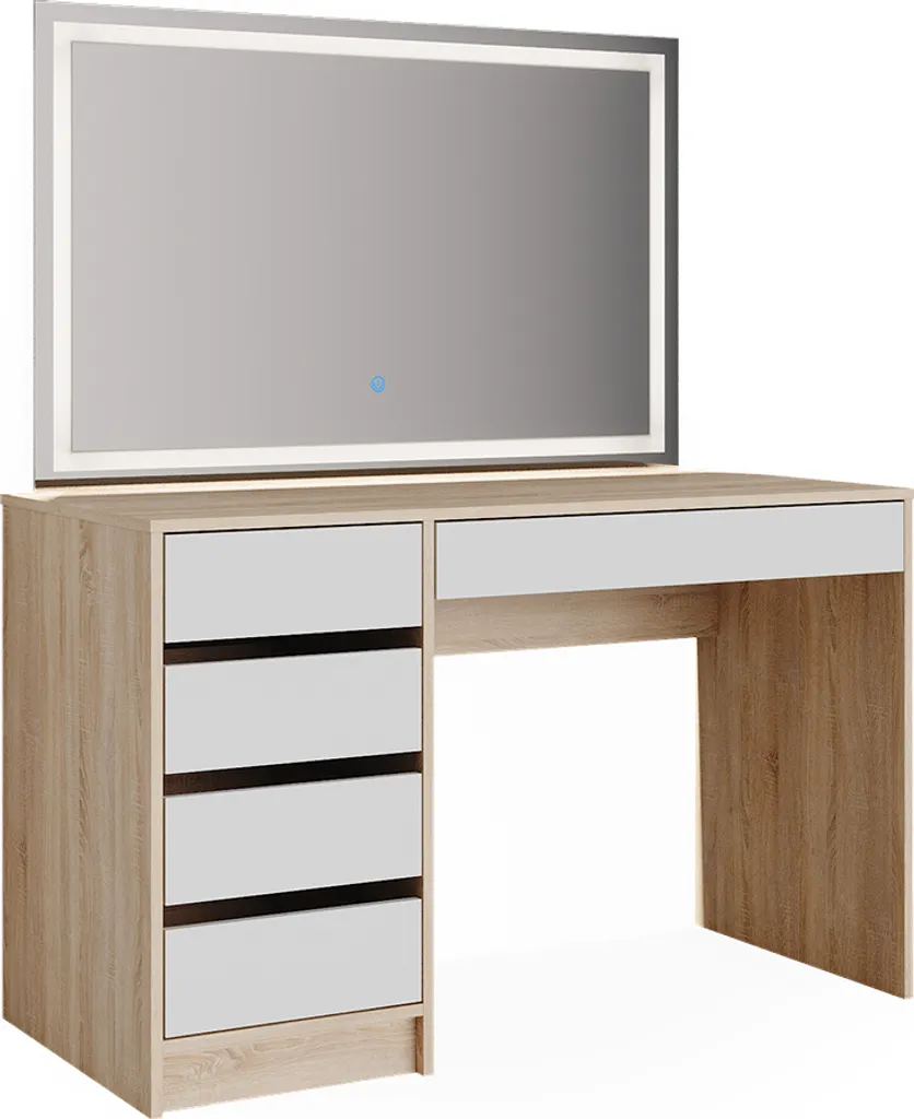 Coiffeuse Vicco Sherry Blanc et Sonoma 120cm avec Miroir LED 36920