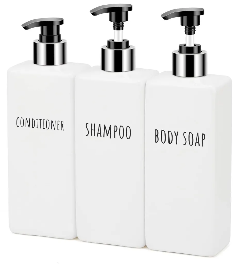 Lot de 3 Distributeurs de Savon 500ml Blancs avec Étiquettes Design
