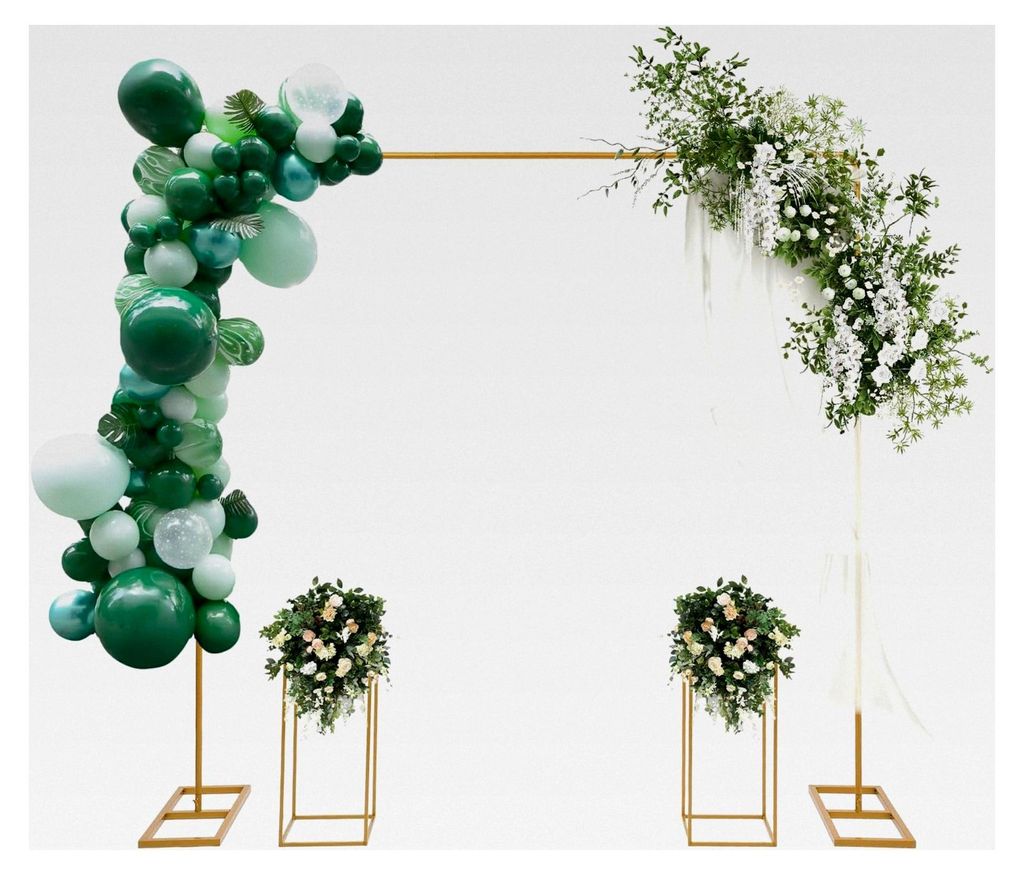 Metallrahmen für Hochzeitsbogen Set, 2 * 2m Quadrat Ballonbogen mit 2 Blumenständern, Gartenbogen, Hintergrundständer Dekoration für Feierlichk...