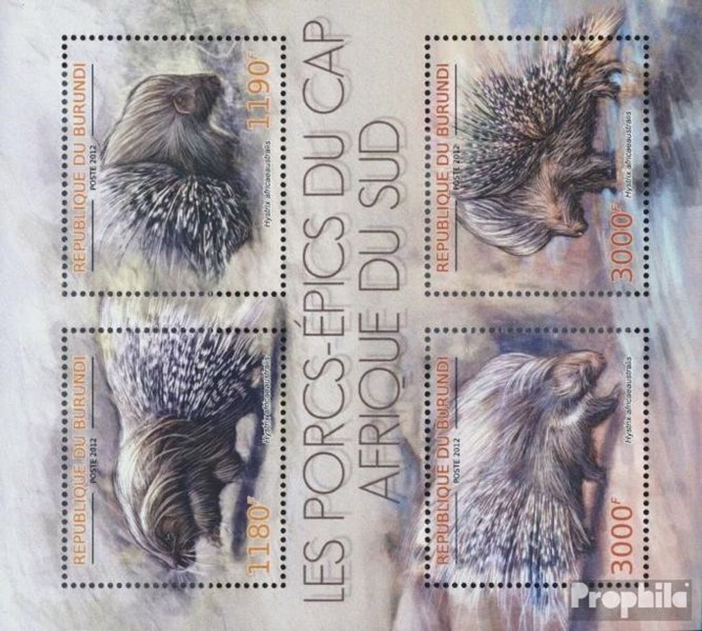 Briefmarken Burundi 2012 Mi 2823-2826 Kleinbogen (kompl.Ausg.) postfrisch Stachelschwein