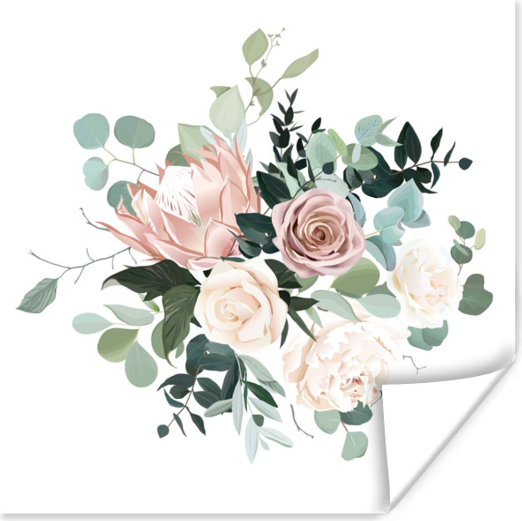 MuchoWow Poster Blumen - Rosen - Pfingstrose 100x100 cm - Babyzimmer