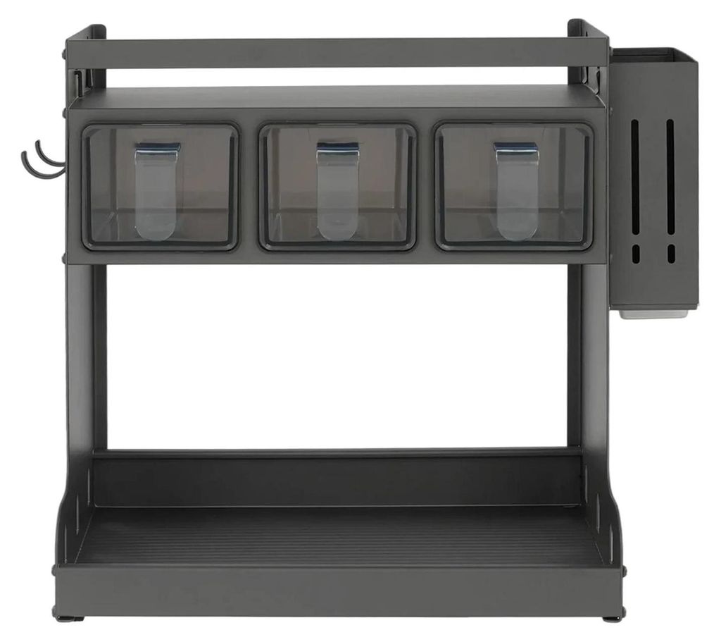 Gewürzregal - 3-stöckiges Küchen Gewürzregal - Wand- und Arbeitsplattenmontage - Edelstahl Space Aluminium - Rechteckig - 3 Behälter - 10 kg T...