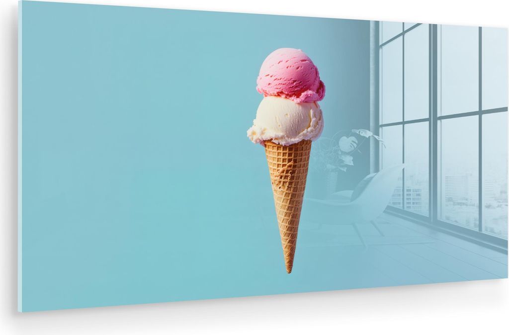 MuchoWow Glasbilder - Bilder auf Wandbild - Foto auf Glas Schaufel Eiscreme - Kegel - Blau 40x20 cm Wanddekoration aus Glas - Acrylglasbild - Acryl...
