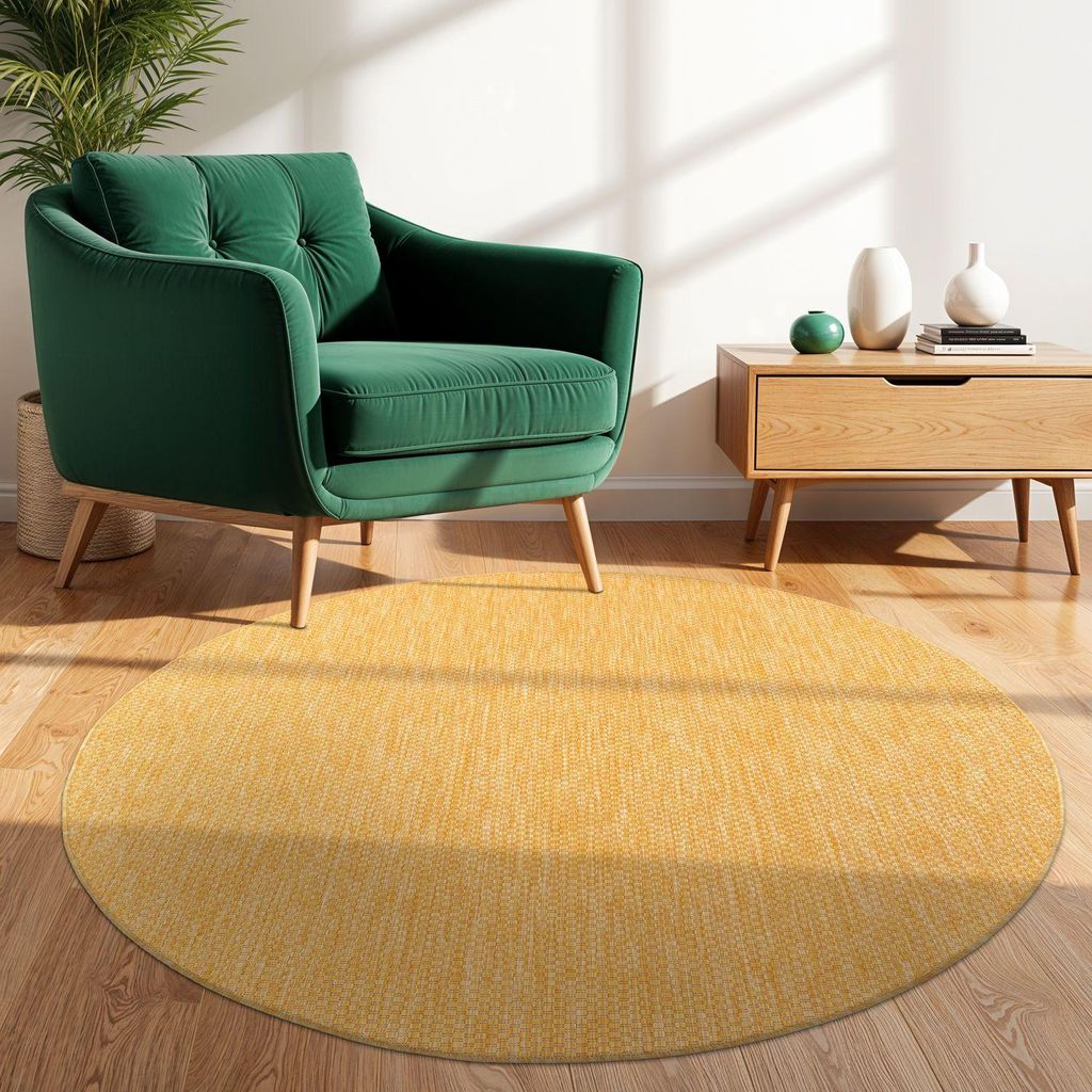 TT Home Teppich Für Outdoor Küchenteppich Balkon Terrasse Unifarbenes Design Modern Größe 80 cm Rund