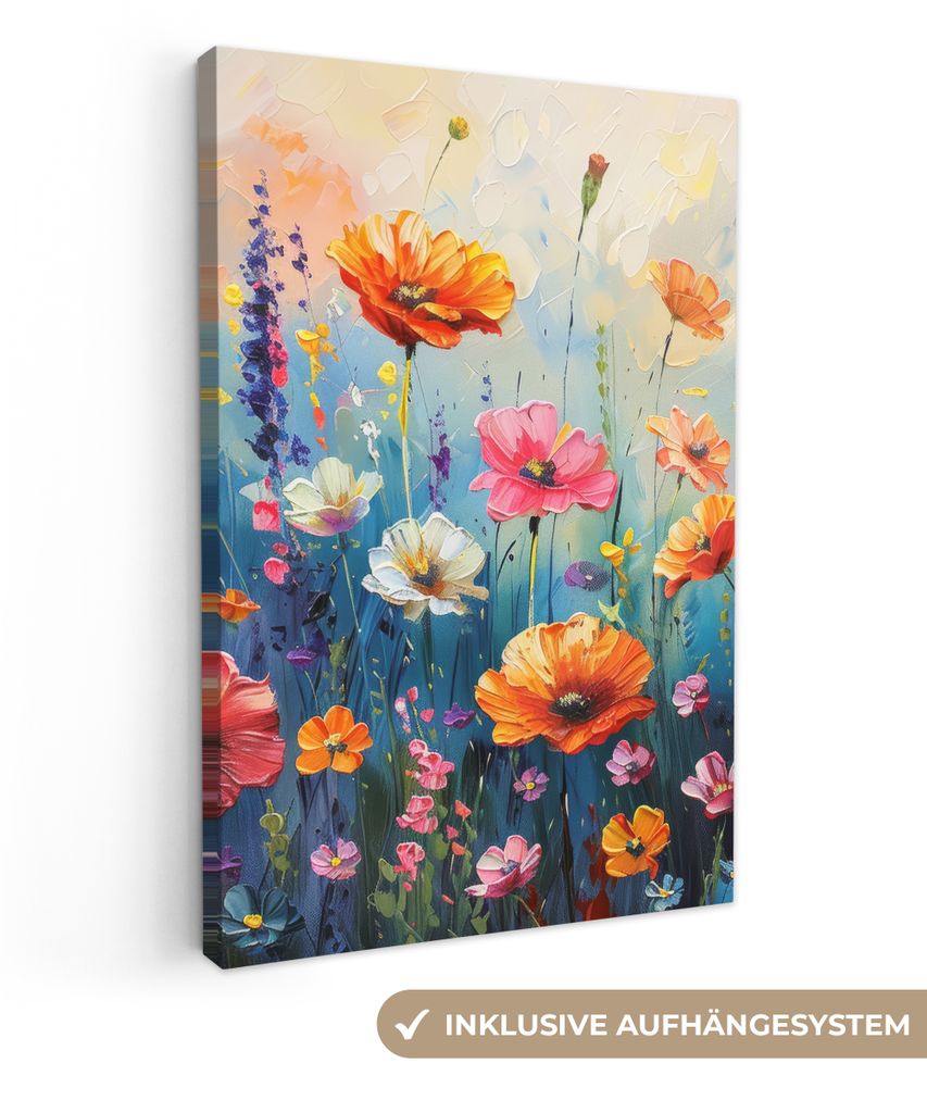 MuchoWow - Leinwandbilder - Blumen - Natur - Aquarell - Kunst, Wandbild, Wanddeko Bilder Wohnzimmer, 60x90 cm
