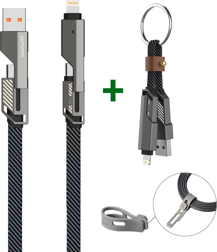 Câble USB-C renforcé 4Smarts ComboCord Keyring pour charge rapide 3A - 2