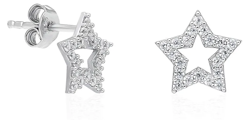 Puces d'oreilles étoile argent 925 et pierres brillantes pour femme