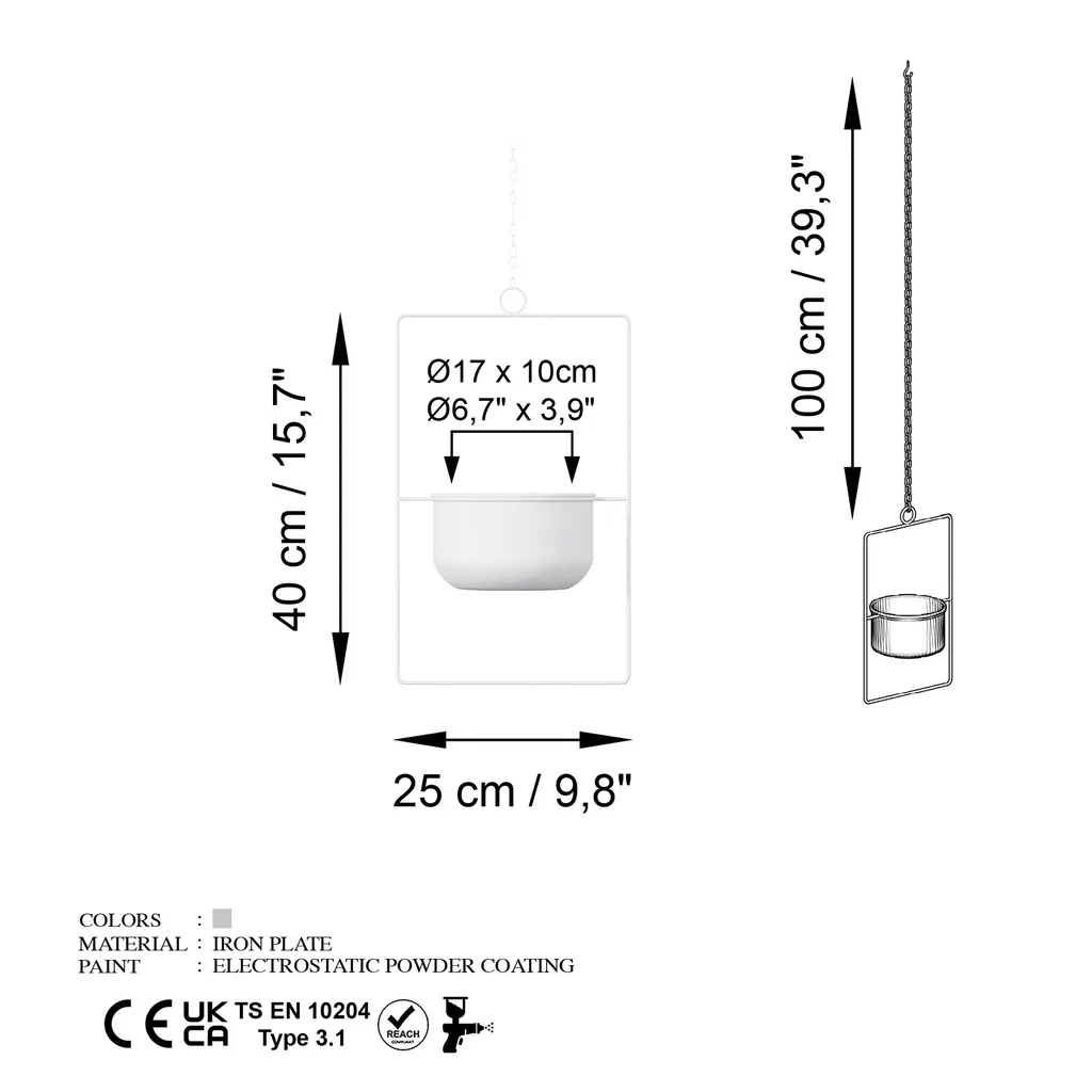 Pot décoratif robuste en métal blanc - Solution déco durable 40 cm haut