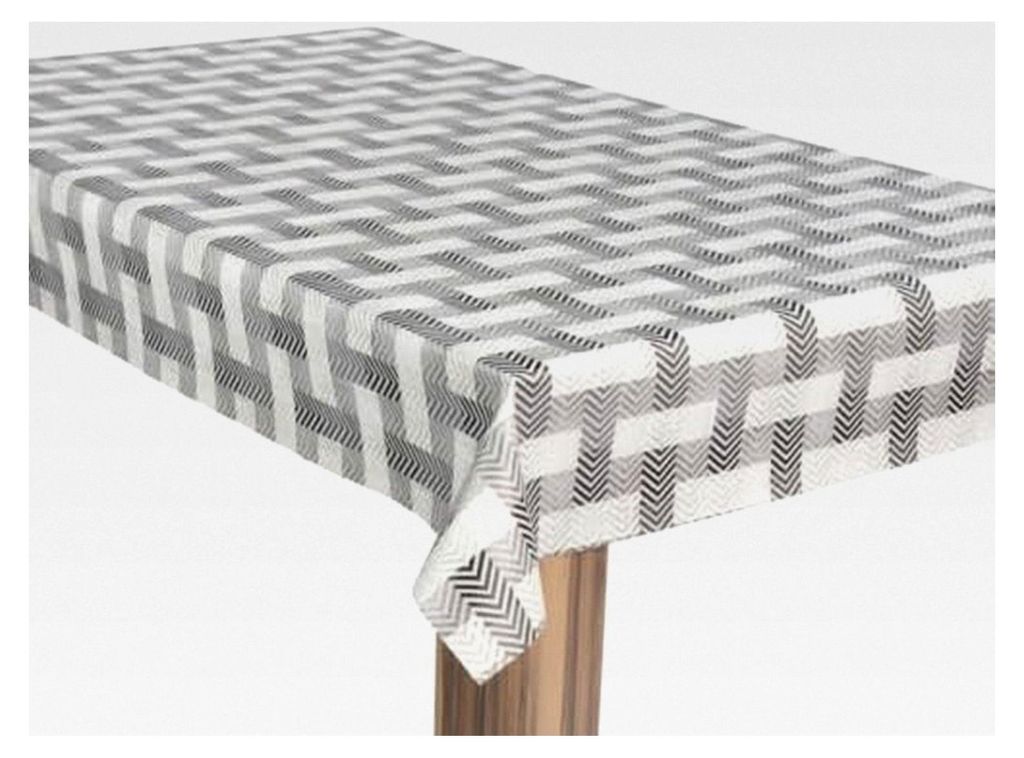 Wachstuch-Tischdecke Gartentischdecke Streifen Grau Weiß, Größe: 100x220