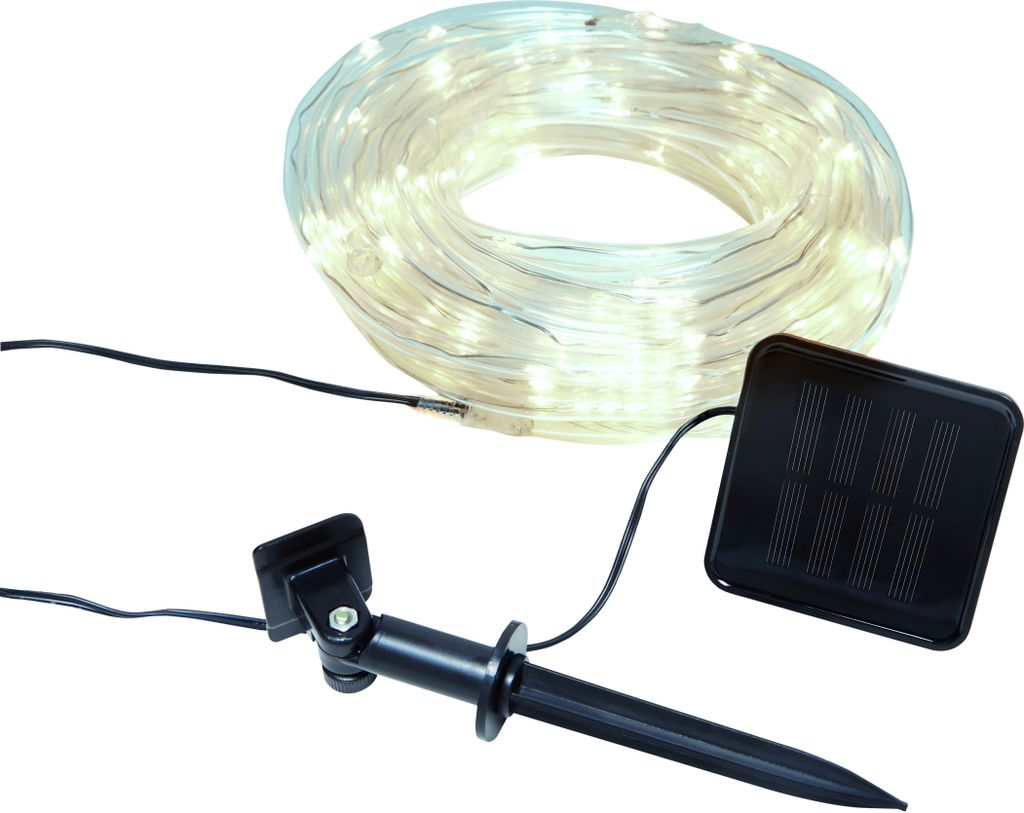 LED Lichterschlauch mit Solar Panel 100 LEDs warmweiß 7,5 m Produktbild 
