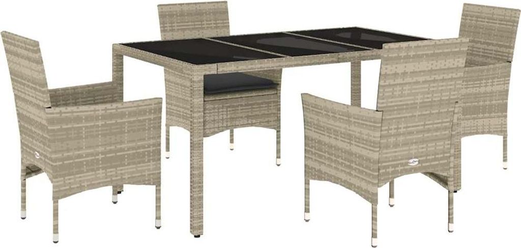 vidaXL 5-tlg. Garten-Essgruppe mit Kissen Hellgrau Poly Rattan Glas