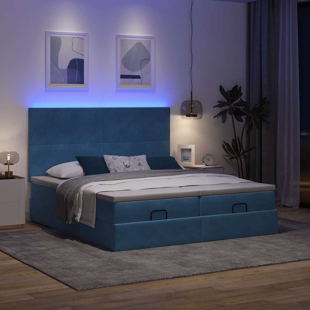 "Rabatt" Ottoman-Bett mit Großer Stauraum, mit Matratze, & LEDs, Dunkelblau 180x200 cm Samt - Klassische Betten CC11445