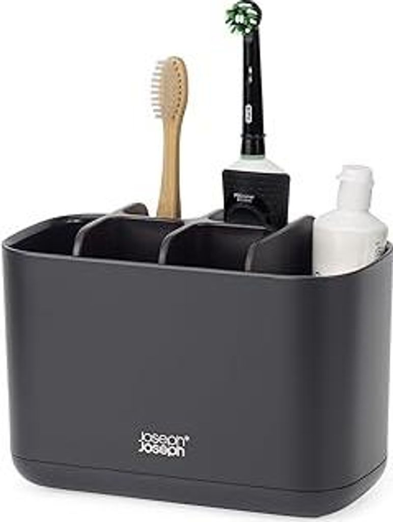 Joseph Joseph Easy-Store Zahnbürstenhalter Caddy, Aufbewahrung im Badezimmer, groß, Mattschwarz, Schwarz