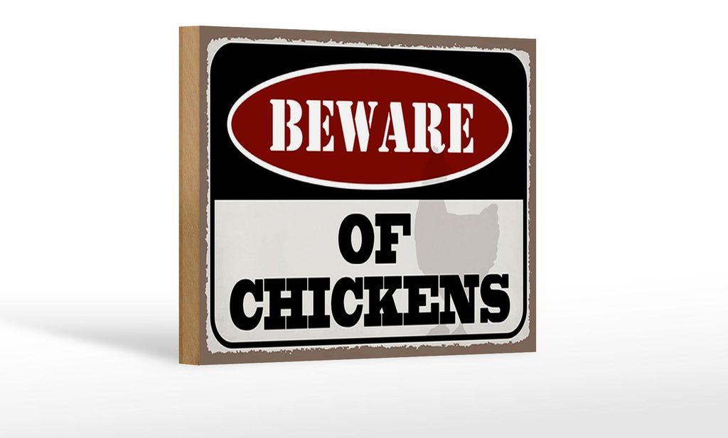 Holzschild Spruch 18x12 cm of chickens Dekoration