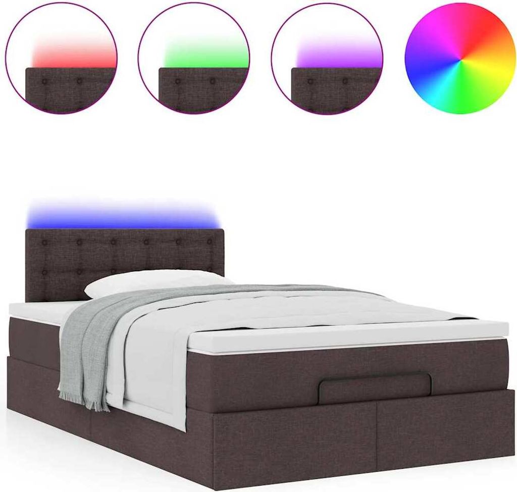 Ottoman-Bett mit Matratze & LEDs Dunkelbraun 120x190 cm Stoff