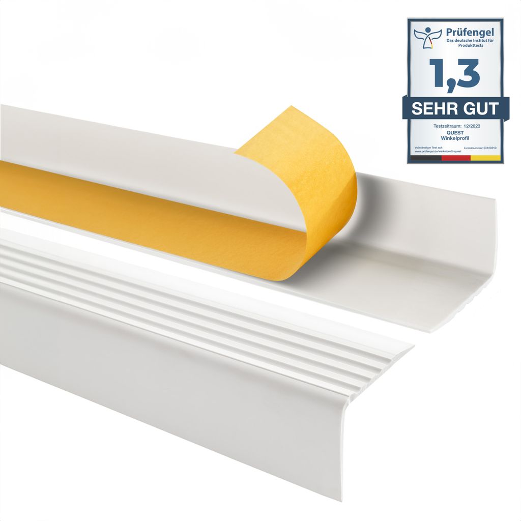 Treppenkantenprofil Selbstklebend 50x42 mm, Antirutsch Treppenprofil PVC für Treppenstufen RGP, weiß, 90 cm | QUEST