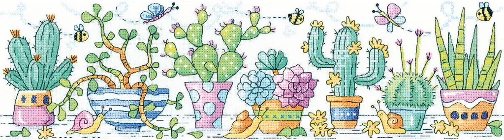 Kit Broderie Point de Croix Compté Jardin de Cactus avec Toile 37,5cm