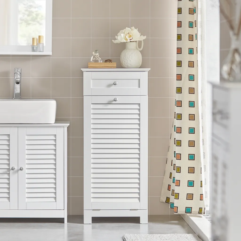SoBuy BZR73-W Armadio per la lavanderia con sacchi pieghevoli per la biancheria Sacco per la lavanderia Cassettone per la lavanderia Cesto per la biancheria Armadio per il bagno Mobili per il bagno Bianco WD circa 40x90x38cm - 2