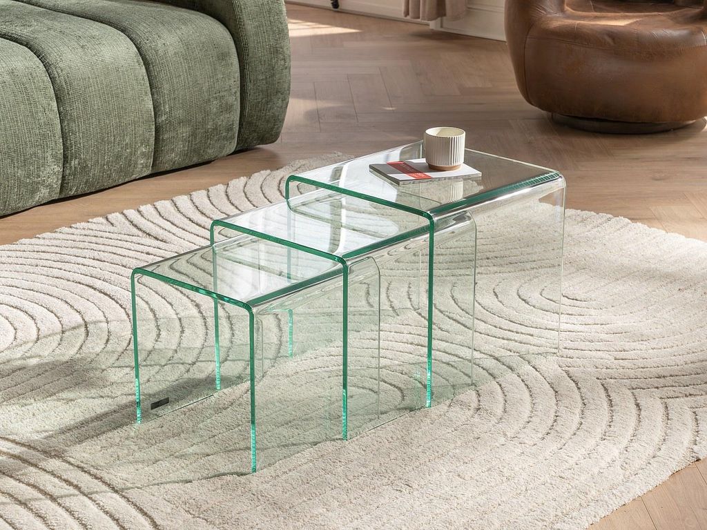 3er-Set MINKA Ausziehbare Couchtische - Gebogenes Glas