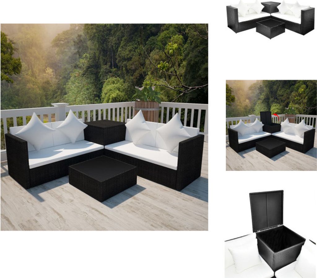 vidaXL 4-tlg. Garten-Lounge-Set mit Auflagen Poly Rattan Schwarz - Gartenmöbel-Sets