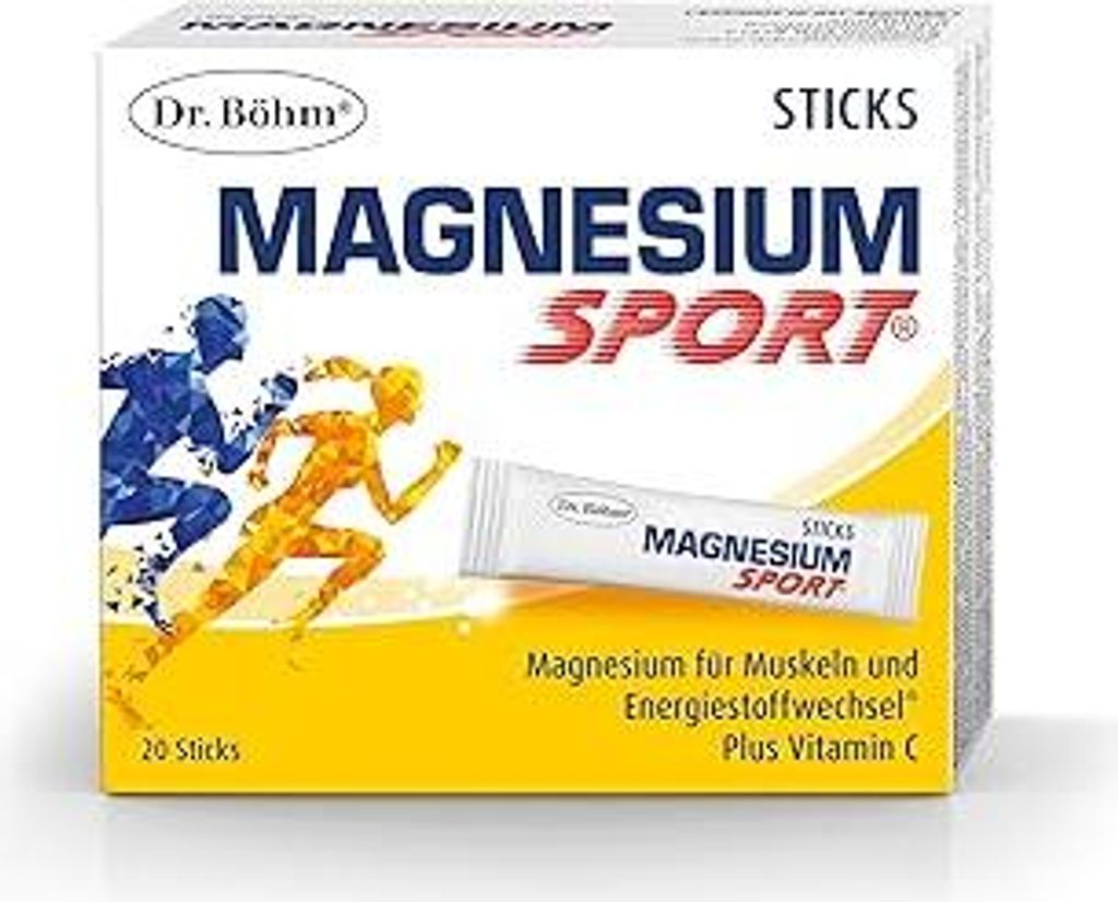 Dr. Böhm Magnesium Sport Sticks: Für Ausdauer und Leistung im Sport, mit Magnesium, Kalium und Vitamin C, ideal für unterwegs, 20 Stück