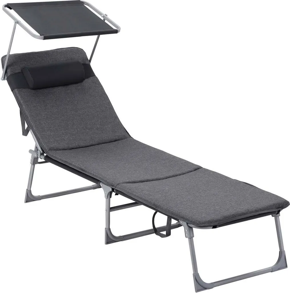 Transat de jardin gris pliable pour terrasse et piscine - 193 cm