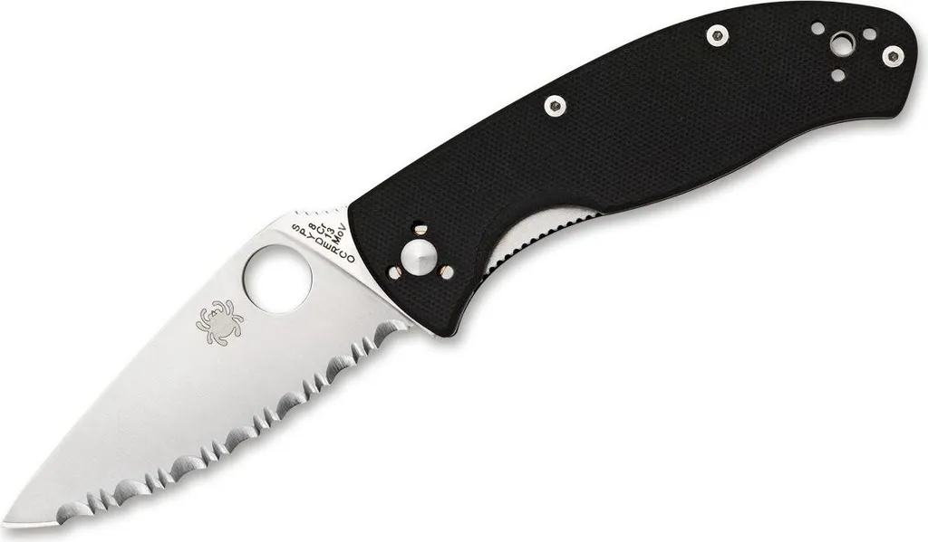 Couteau de poche pliant Spyderco Tenacious à lame crantée satinée