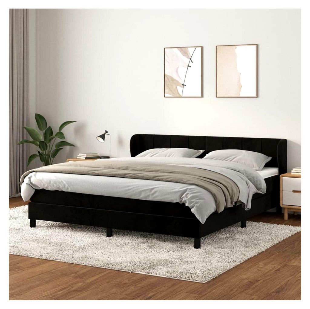Lattenrost mit Matratze, Schwarz, 180 x 200 cm, Samt, Plattform, mit Lattenhalter, einfache Montage, für Schlafzimmer, Erwachsene