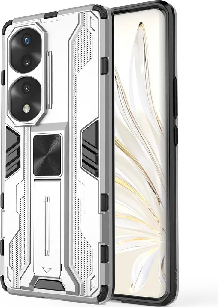 Custodia per Honor 70 Pro a doppio strato in PC e TPU con paraurti e supporto Argento - 1