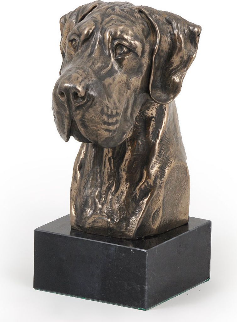 Deutsche Dogge, Ulmer Dogge, Große Dogge II - Hundestatue, Büste auf Steinsockel, Skulptur, Trophäe für Hundeausstellung der Marke Art-Dog