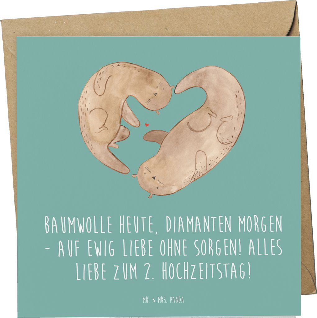 Mr. & Mrs. Panda Grußkarte 2. Hochzeitstag Baumwollhochzeit Produktbild 