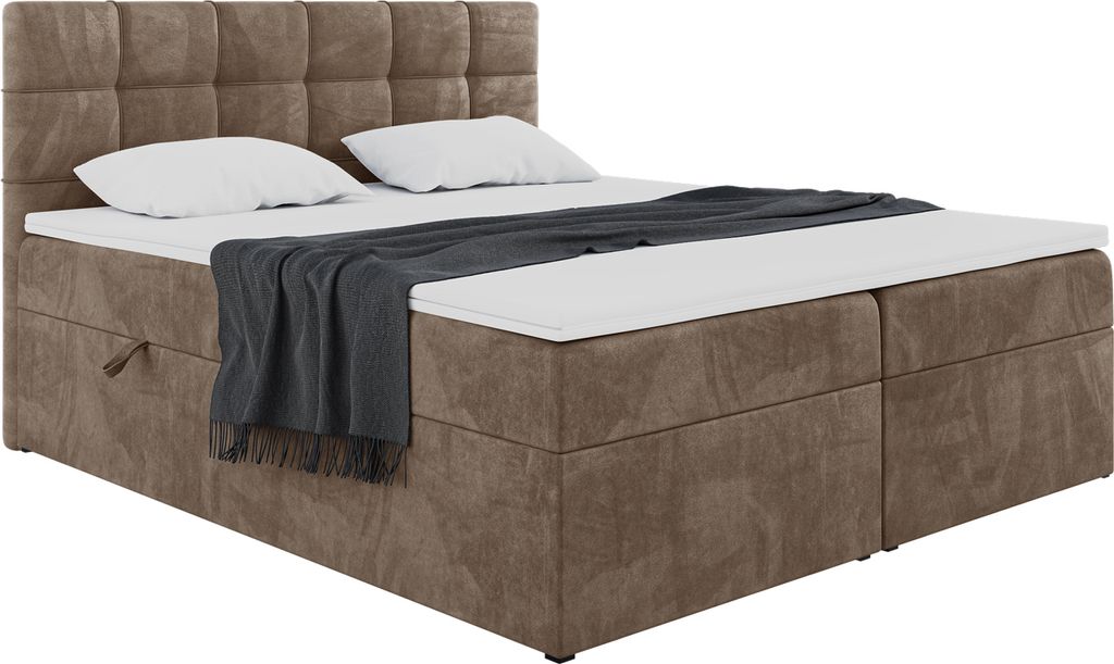 MEBLINI Boxspringbett mit Bettkasten - Gepolstert Doppelbett mit Matratze und Topper - Polsterbett mit Stauraum - Bett mit Kopfteil - Stauraumbett ...