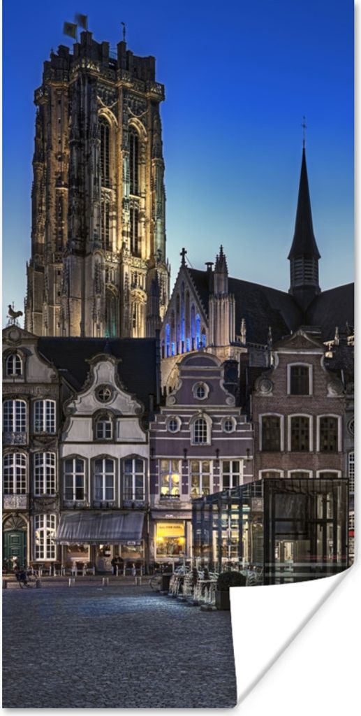 MuchoWow Poster Marktplatz - Lampe - Mechelen 40x80 cm - Dekoration