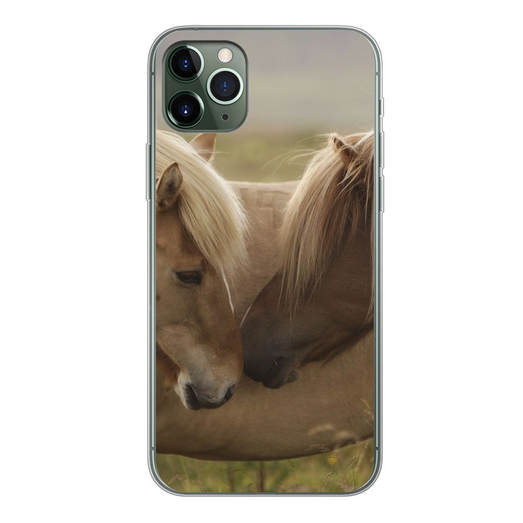 MuchoWow Handyhülle Schutzhülle Hülle für iPhone 11 Pro Max Pferde - Gras - Braun Silikon Softcase Handy Hülle - Schutz