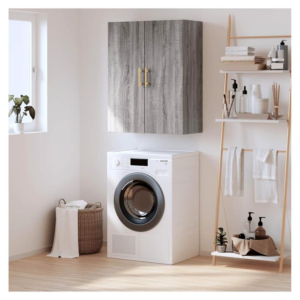 Wandschrank, Hängeschrank, Werkzeugschrank für Garage, Werkstatt oder Küche, Grau Sonoma, 69,5x34x90 cm