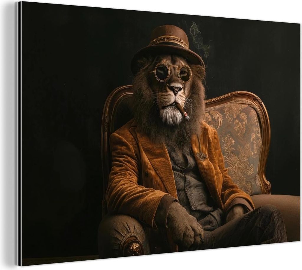 MuchoWow Wanddekoration Metall Metallbild Wandkunst 30x20 cm Brille - Löwe - Bank - Hut MuchoWow Aluminium Gemälde - Aluminiumgemälder
