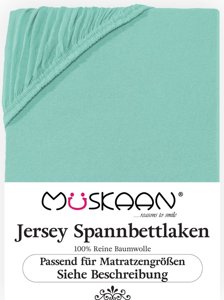 Müskaan Jersey Spannbettlaken 180x200 - 200x220 mint für Boxspringbett und Wasserbett Bettlaken 100% Baumwolle