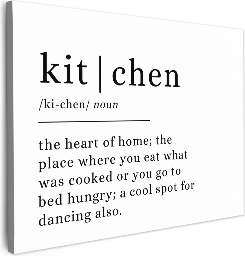MuchoWow - Leinwandbilder - Zitat - Küche - Definition - Weiß - Schwarz - Zitat, Wandbild, Wanddeko Bilder Wohnzimmer, 80x60 cm