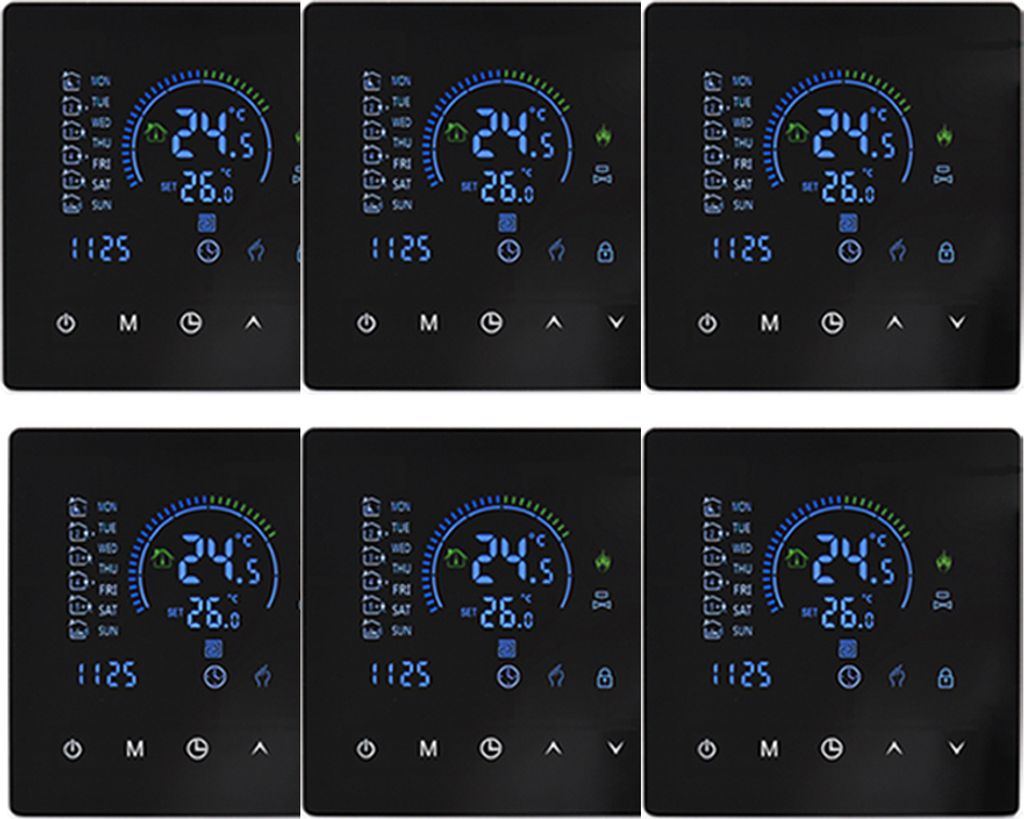 6X Smart Thermostat 3A Raumthermostat Wasserheizungsgeräte Fußbodenheizung, Touchscreen LCD-Display, programmierbare Untergrundheizung, 2 Modus
