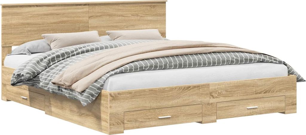 vidaXL Bettrahmen mit Kopfteil Sonoma-Eiche 200 x 200 cm Holzwerkstoff