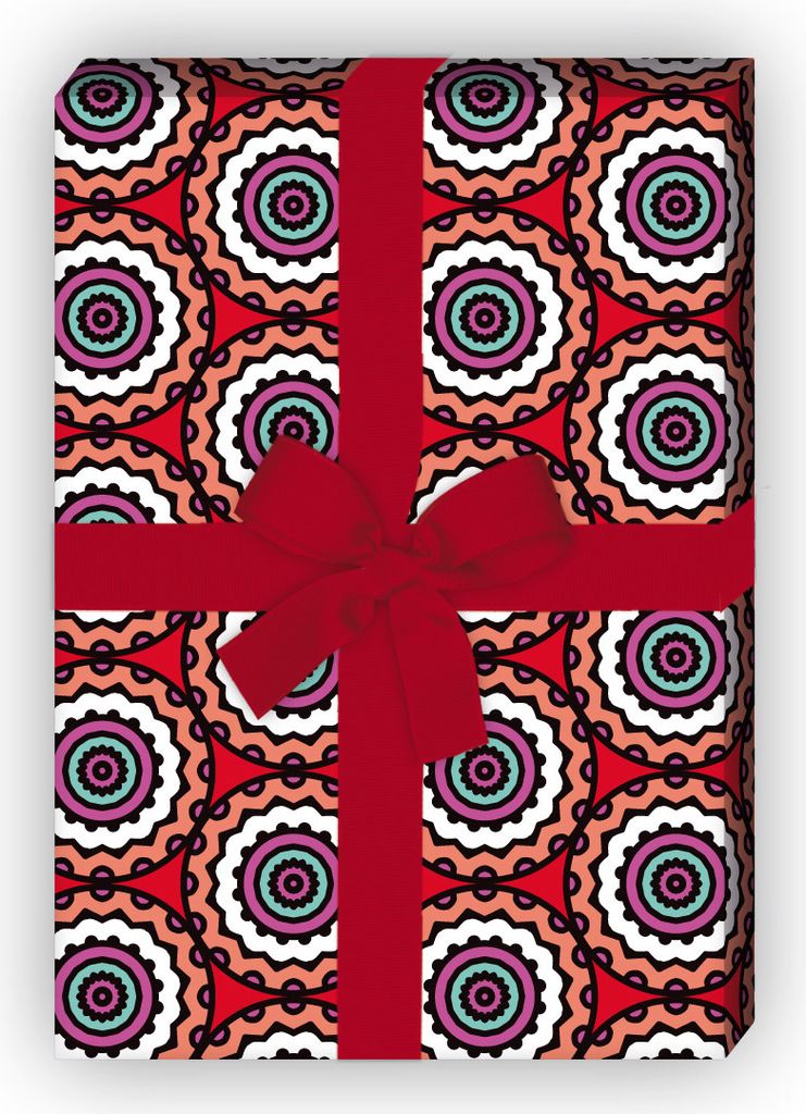 Ethno Geschenkpapier Set, Dekorpapier, Musterpapier mit Kreisel Muster, rot - G8786, 32 x 48cm