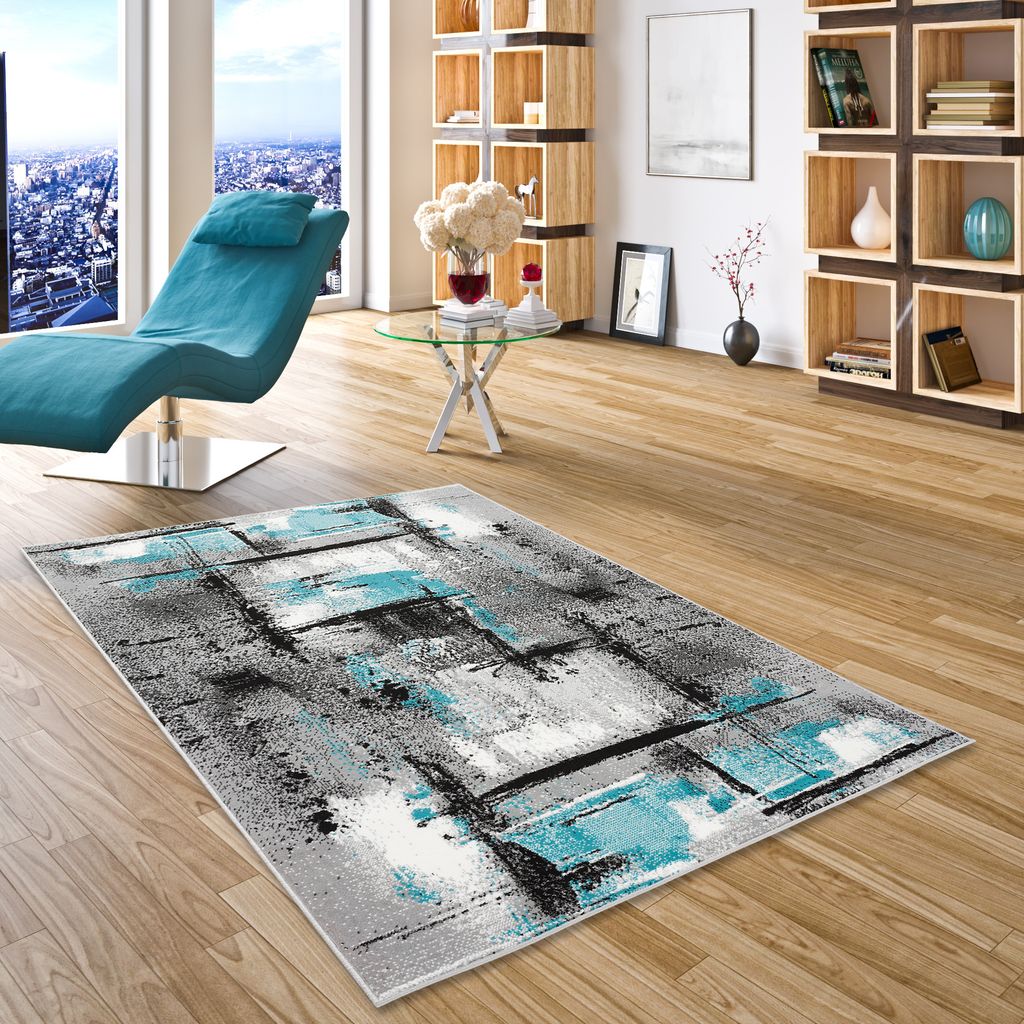 Modern Designer Teppich Velours Samba, Größe:140x200 cm, Design:Grau Türkis Urban