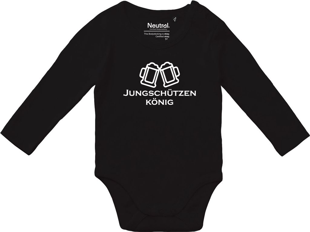 Huuraa Baby Body Jungschützenkönig Schützenfest 74 Black Baumwolle Fairtrade Langarmbody Geschenkidee
