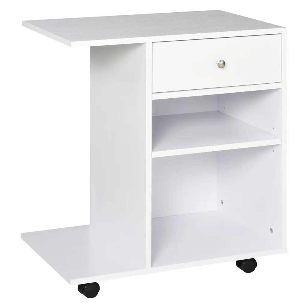 Support d'Imprimante à Tiroir et 2 Niches pour Rangement de Bureau
