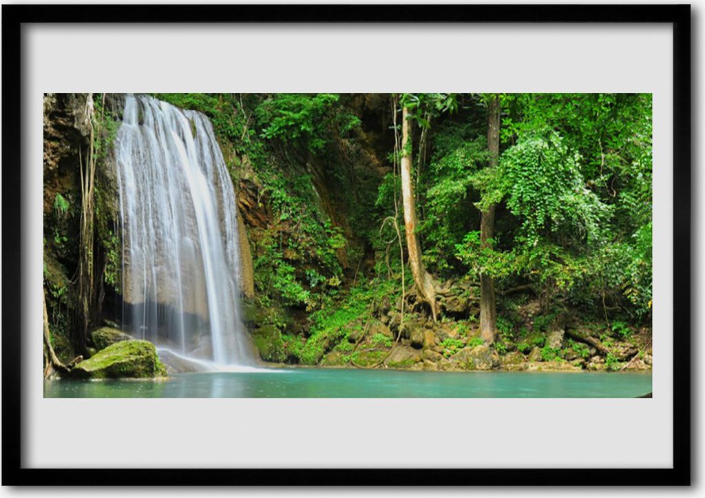 Bild 70x50 MDF-Rahmen Wandkunst Wald Wasserfall Natur