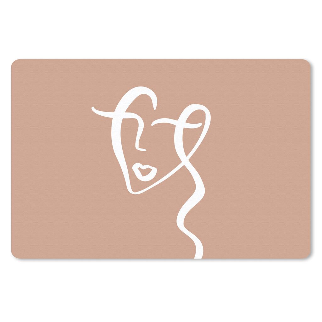 MuchoWow Mauspad Mousepad Gesicht - Abstrakt - Weiß - Braun 27x18 cm - Mousepads - Maus Mat - Pad - Mausunterlage - Büroartikel - Desk Matten
