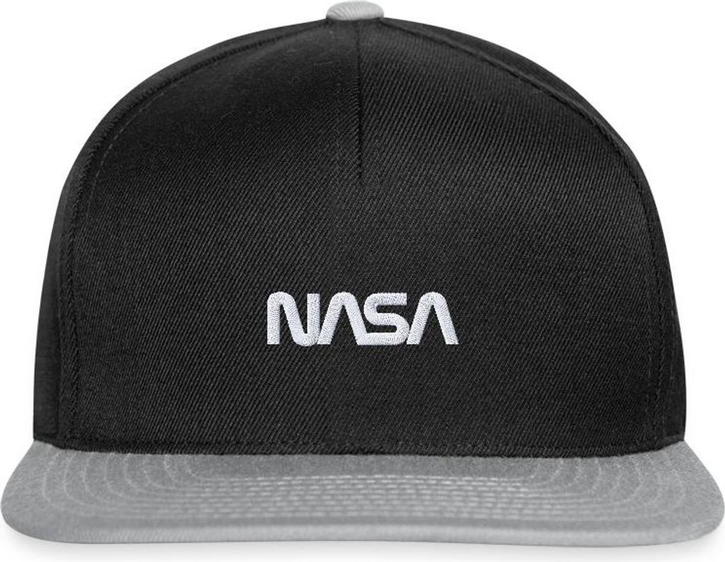 Spreadshirt Nasa Logo Klein Weiß Stick Snapback Cap, One size, Schwarz/Grau