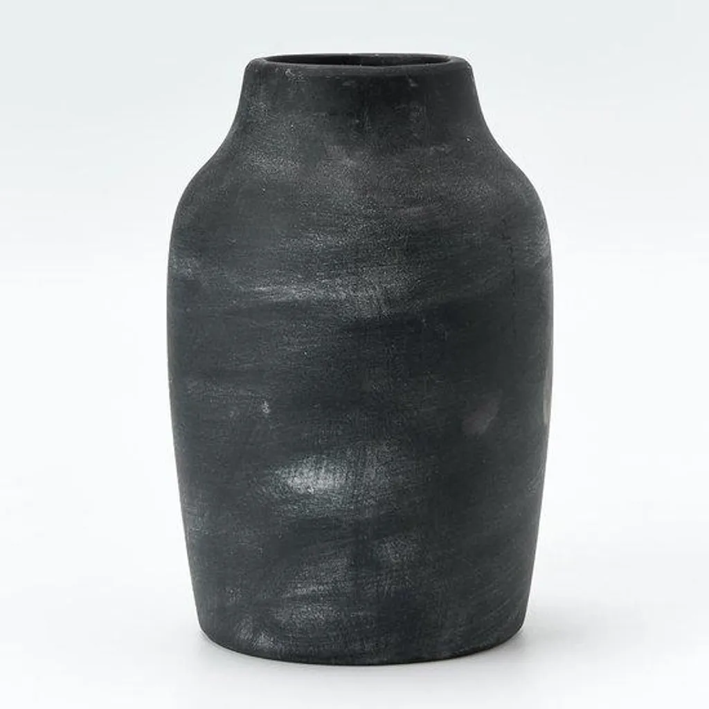 Vase en céramique bicolore terracotta - Objet déco bohème noir 18 cm