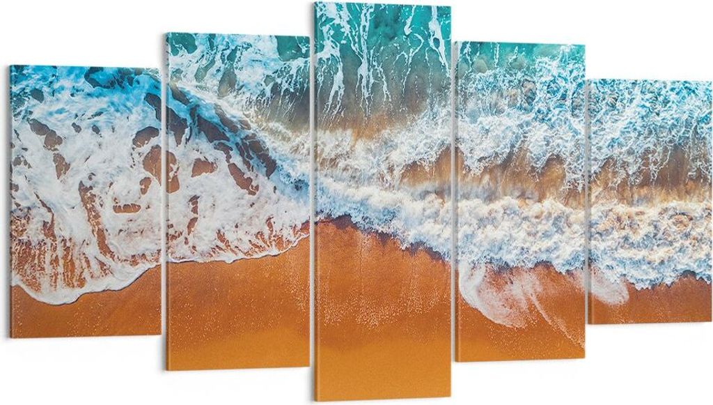 Bild auf Leinwand - Leinwandbild - 5 Teile - Sand Wasser Strand - 160x85cm - Wand Bild - Wanddeko - Wandbilder - Leinwanddruck - Bilder - Wanddekor...